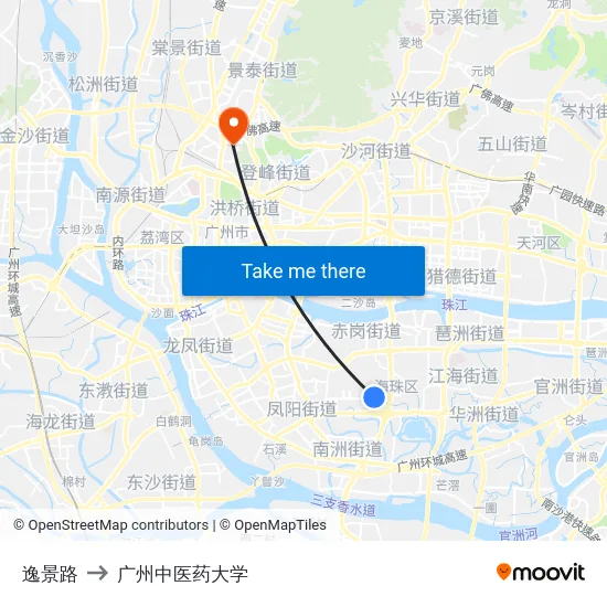 逸景路 to 广州中医药大学 map