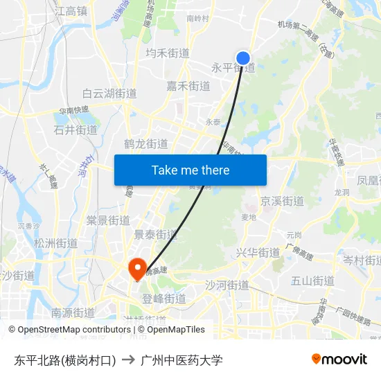 东平北路(横岗村口) to 广州中医药大学 map