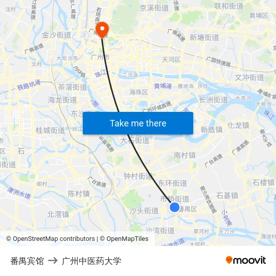 番禺宾馆 to 广州中医药大学 map