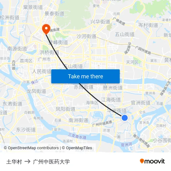 土华村 to 广州中医药大学 map
