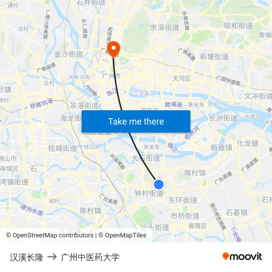 汉溪长隆 to 广州中医药大学 map