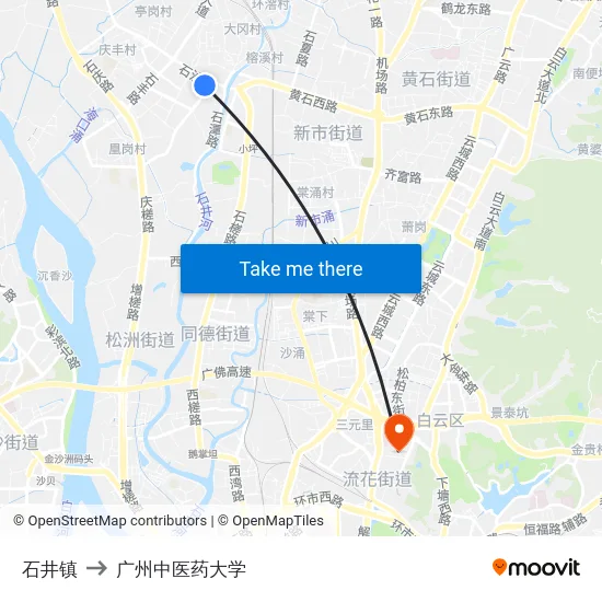 石井镇 to 广州中医药大学 map