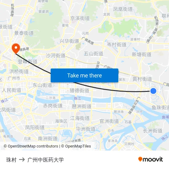 珠村 to 广州中医药大学 map
