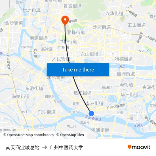 南天商业城总站 to 广州中医药大学 map