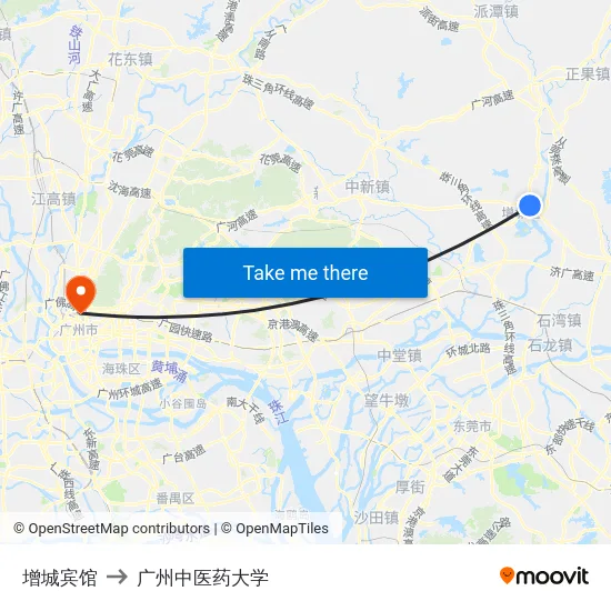 增城宾馆 to 广州中医药大学 map
