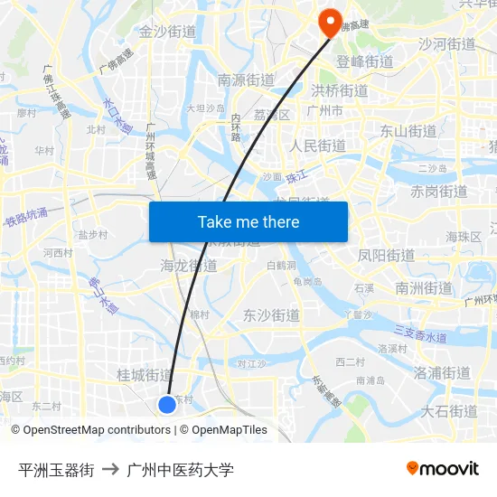 平洲玉器街 to 广州中医药大学 map