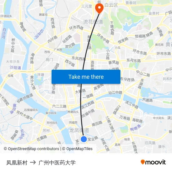 凤凰新村 to 广州中医药大学 map