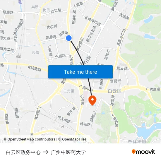 白云区政务中心 to 广州中医药大学 map