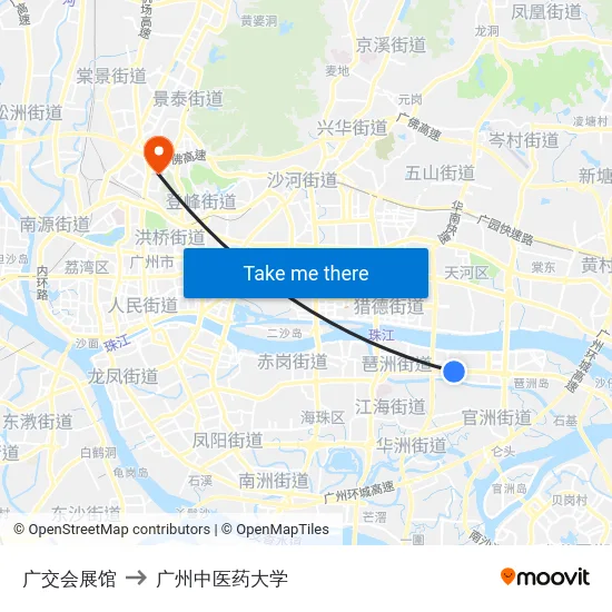 广交会展馆 to 广州中医药大学 map