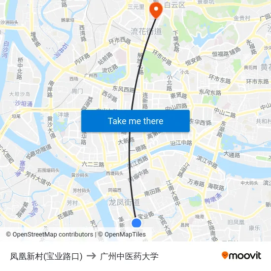 凤凰新村(宝业路口) to 广州中医药大学 map