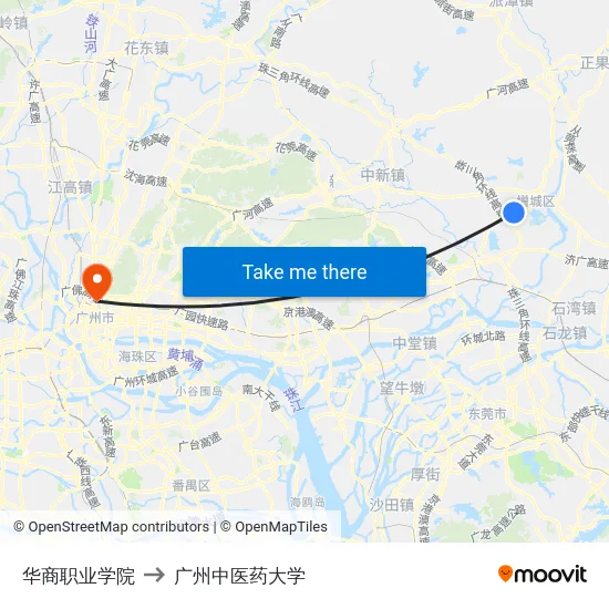 华商职业学院 to 广州中医药大学 map