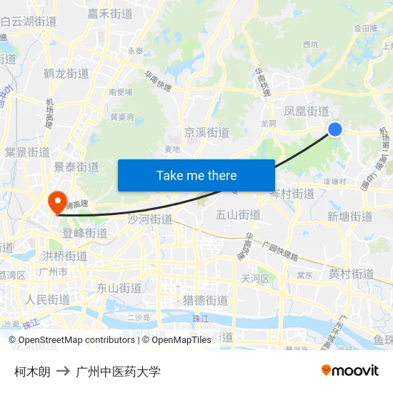柯木朗 to 广州中医药大学 map