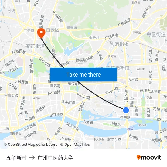五羊新村 to 广州中医药大学 map