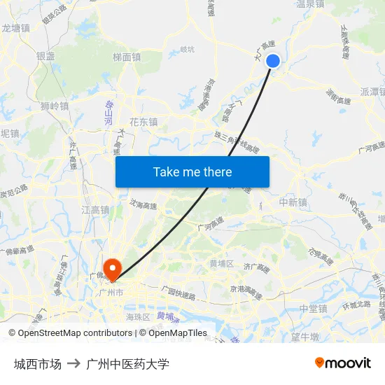 城西市场 to 广州中医药大学 map