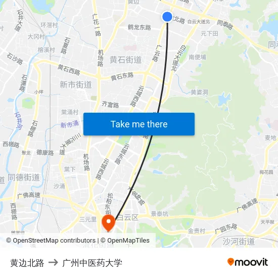 黄边北路 to 广州中医药大学 map