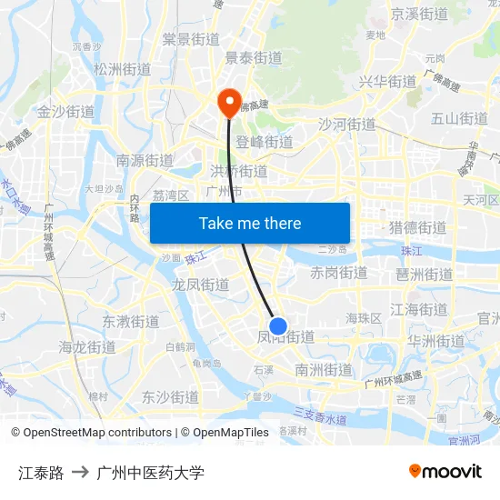 江泰路 to 广州中医药大学 map