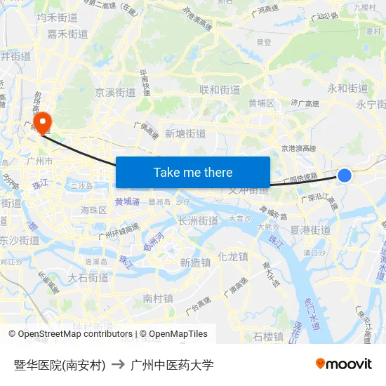 暨华医院(南安村) to 广州中医药大学 map
