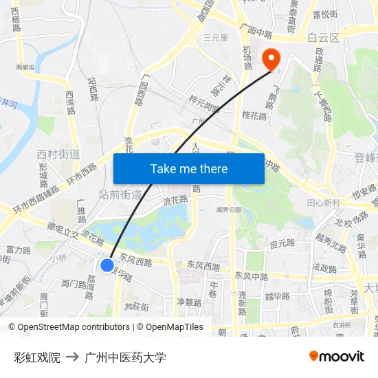 彩虹戏院 to 广州中医药大学 map