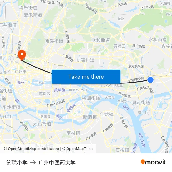 沧联小学 to 广州中医药大学 map