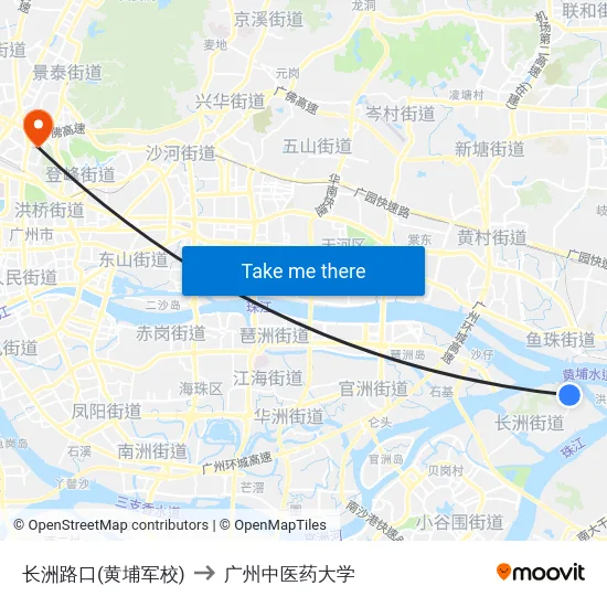 长洲路口(黄埔军校) to 广州中医药大学 map
