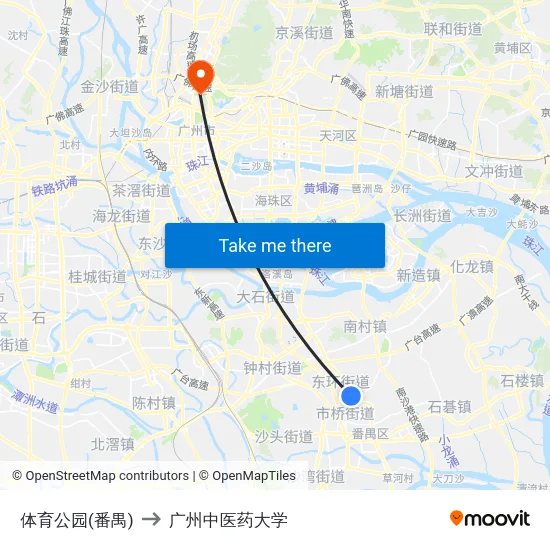 体育公园(番禺) to 广州中医药大学 map