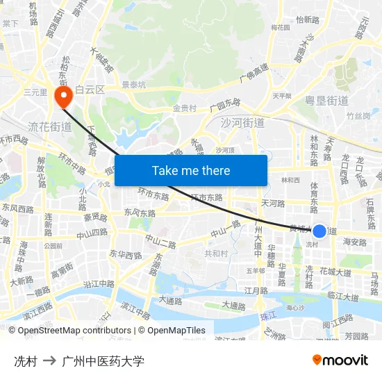 冼村 to 广州中医药大学 map