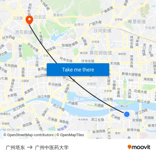 广州塔东 to 广州中医药大学 map