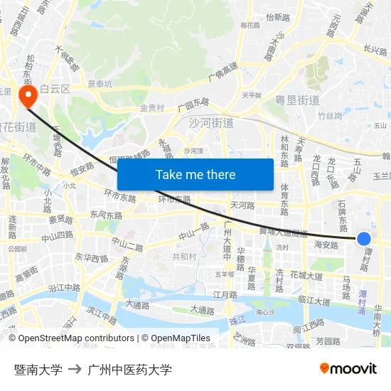 暨南大学 to 广州中医药大学 map