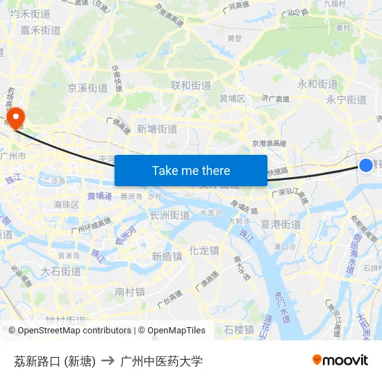 荔新路口 (新塘) to 广州中医药大学 map