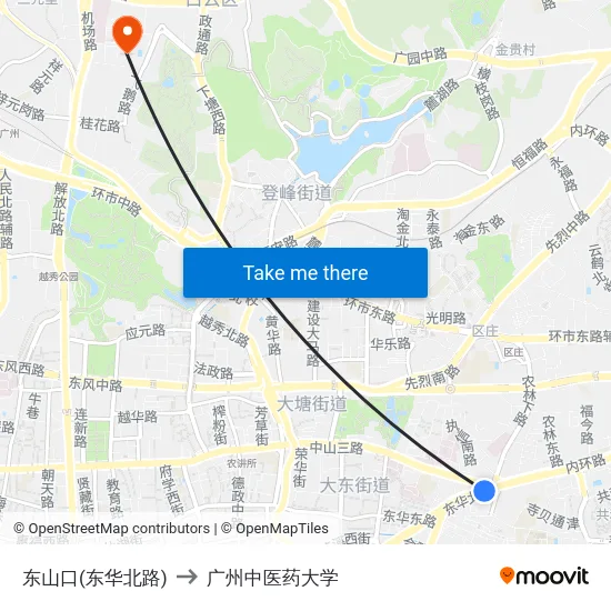 东山口(东华北路) to 广州中医药大学 map