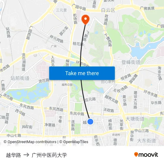 越华路 to 广州中医药大学 map