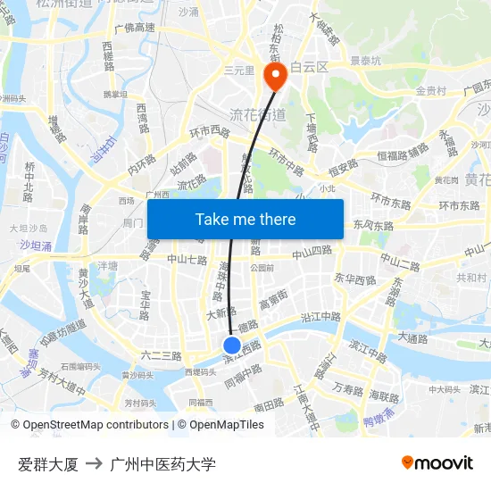 爱群大厦 to 广州中医药大学 map