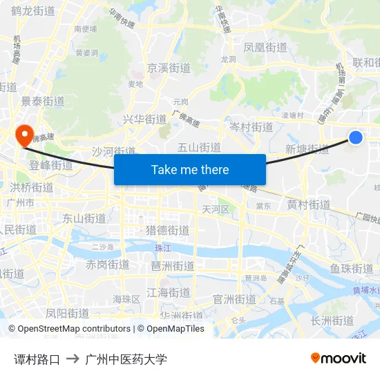 谭村路口 to 广州中医药大学 map