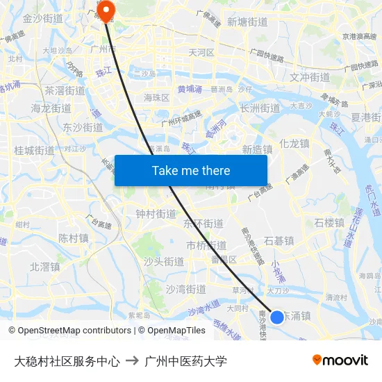大稳村社区服务中心 to 广州中医药大学 map