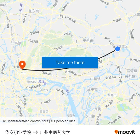 华商职业学院 to 广州中医药大学 map