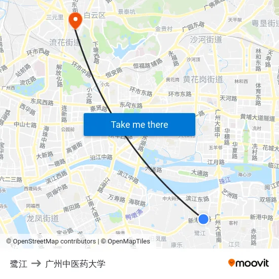 鹭江 to 广州中医药大学 map