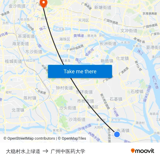 大稳村水上绿道 to 广州中医药大学 map