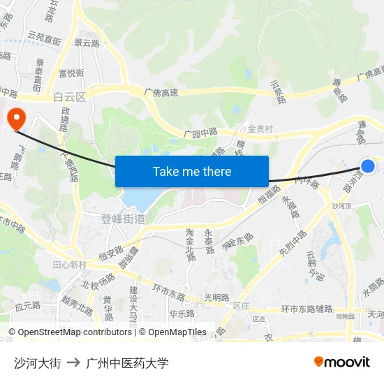 沙河大街 to 广州中医药大学 map