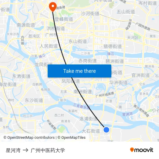 星河湾 to 广州中医药大学 map