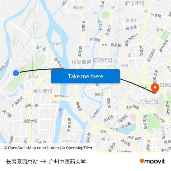 长青墓园总站 to 广州中医药大学 map