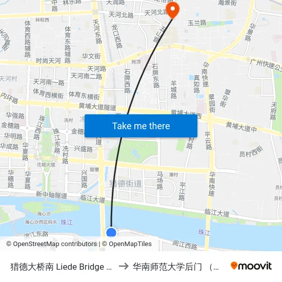 猎德大桥南 Liede Bridge South to 华南师范大学后门 （西门） map