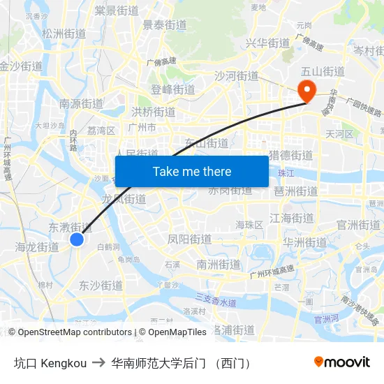 坑口 Kengkou to 华南师范大学后门 （西门） map