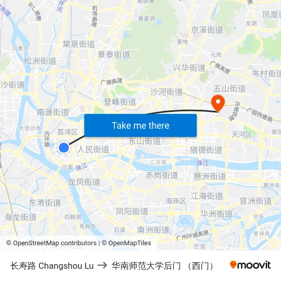 长寿路 Changshou Lu to 华南师范大学后门 （西门） map