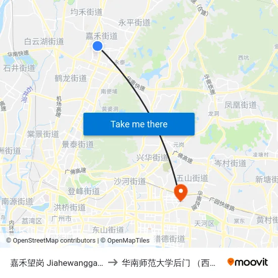 嘉禾望岗 Jiahewanggang to 华南师范大学后门 （西门） map