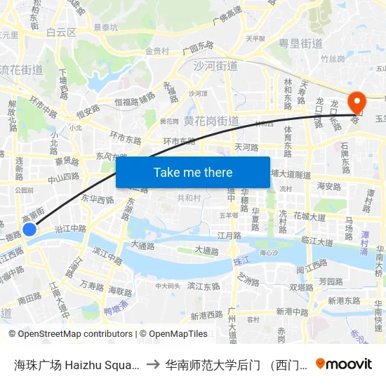 海珠广场 Haizhu Square to 华南师范大学后门 （西门） map