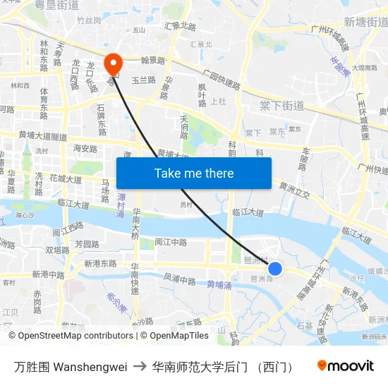 万胜围 Wanshengwei to 华南师范大学后门 （西门） map