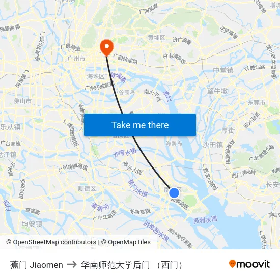蕉门 Jiaomen to 华南师范大学后门 （西门） map