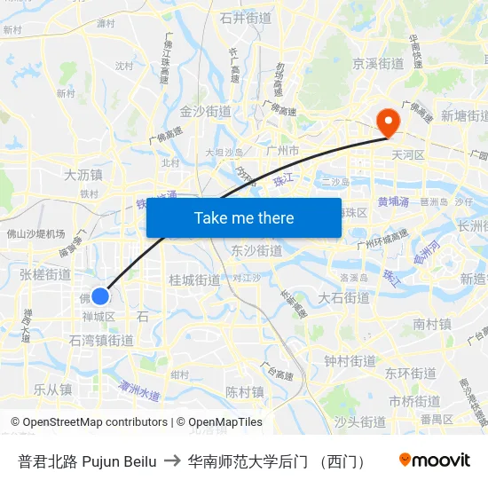 普君北路 Pujun Beilu to 华南师范大学后门 （西门） map
