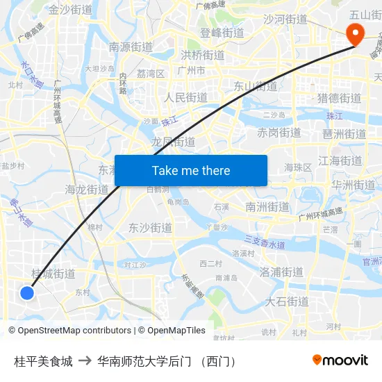 桂平美食城 to 华南师范大学后门 （西门） map