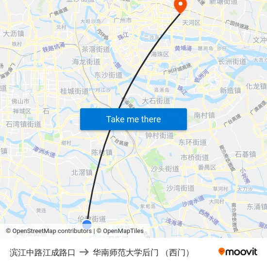滨江中路江成路口 to 华南师范大学后门 （西门） map